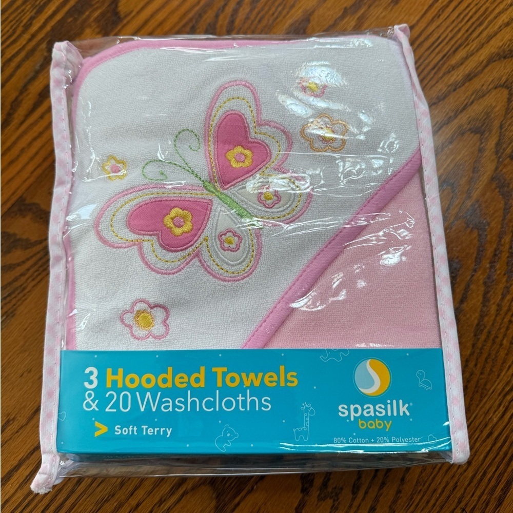 Spasilk Baby Pink Hooded Towels and Washcloths Set